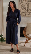Ocean + Main NWT Cotton Navy Peasant Dress w/ Pockets. S/M. Made In USA SOLD OUT