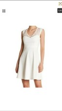 JOHNSON $148 Womens New style Fit And Flare ivory V neck lace