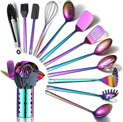 Rainbow Kitchen Utensils Set,13 Pieces Stainless Steel Cooking Utensils Set with