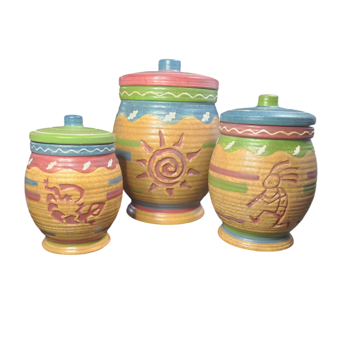 Vintage 2005 WMG'05 Ceramic Southwestern Style Canister Set Aztec