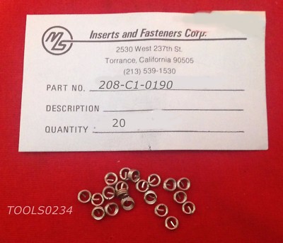 208-C1-0190 10-24 X .190'' Thread Repair Inserts Perma Coil Lot of 20 Fits Heli