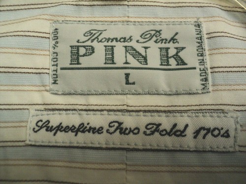 Thomas Pink Shirt Men's Size L Stripes Long Sleeves, Blue, White, Brown Large - Picture 7 of 7