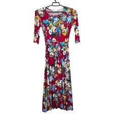 Womens Filly Flair Red Floral Maxi Dress Tie Waist 3/4 Sleeve Polyester Size L