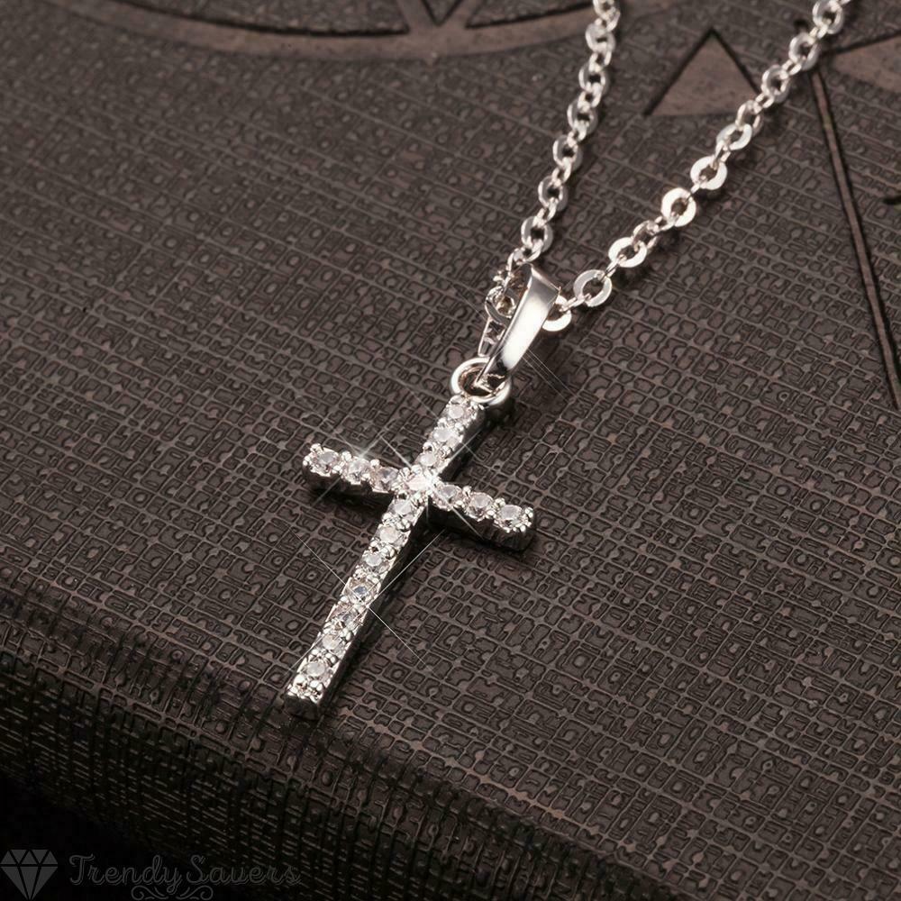 Quality Unisex Vintage Sterling Silver Plt Cubic Zirconia Cross Pendant  Necklace