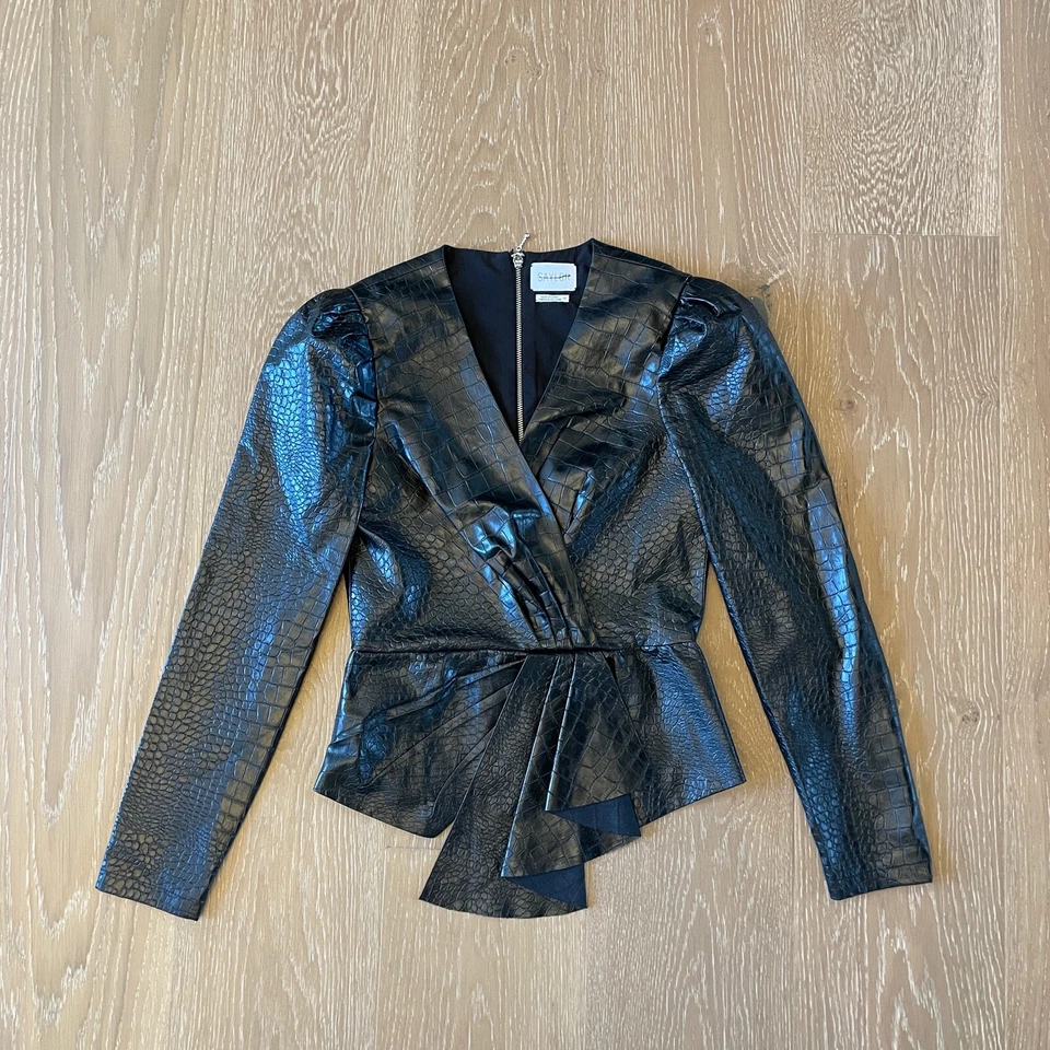 Top Free People Saylor Peplum para mujer XS negro con volantes cuero Kelpie de cocodrilo Foto 3 de 4