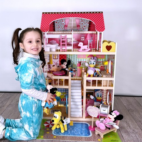 Gigante Casa Casetta delle Bambole h 90cm in Legno con Mobili e Luci a Tre Piani - Foto 5 di 6
