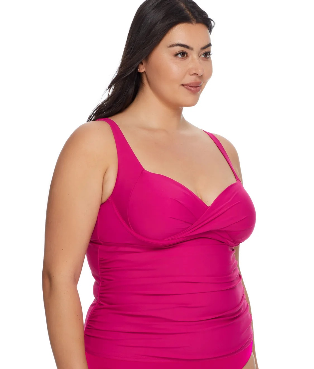 Birdsong HIBISCUS Plus Size Shirred Underwire Tankini Swim Top, US