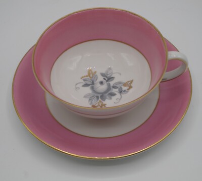 ROYAL BAYREUTH GERMANY US ZONE PINK TEACUP AND SAUCER SET VINTAGE ROSES
