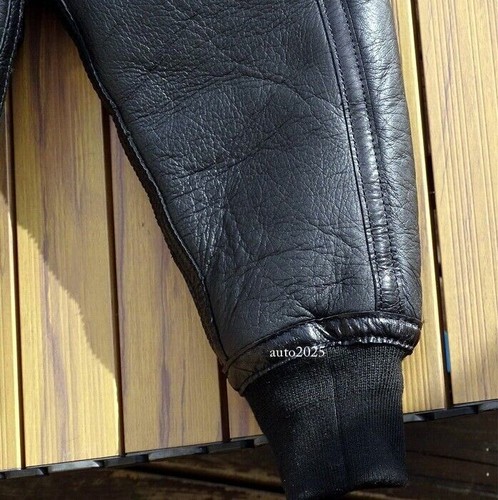 Mens Warm Soft Lambskin Lamb Wool Shearling Jacket Retro Flight Coat Horsehide - Picture 14 of 24