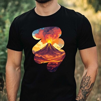 Mens Volcanic Landscape Motif Cotton T-Shirt Size XS to 5XL