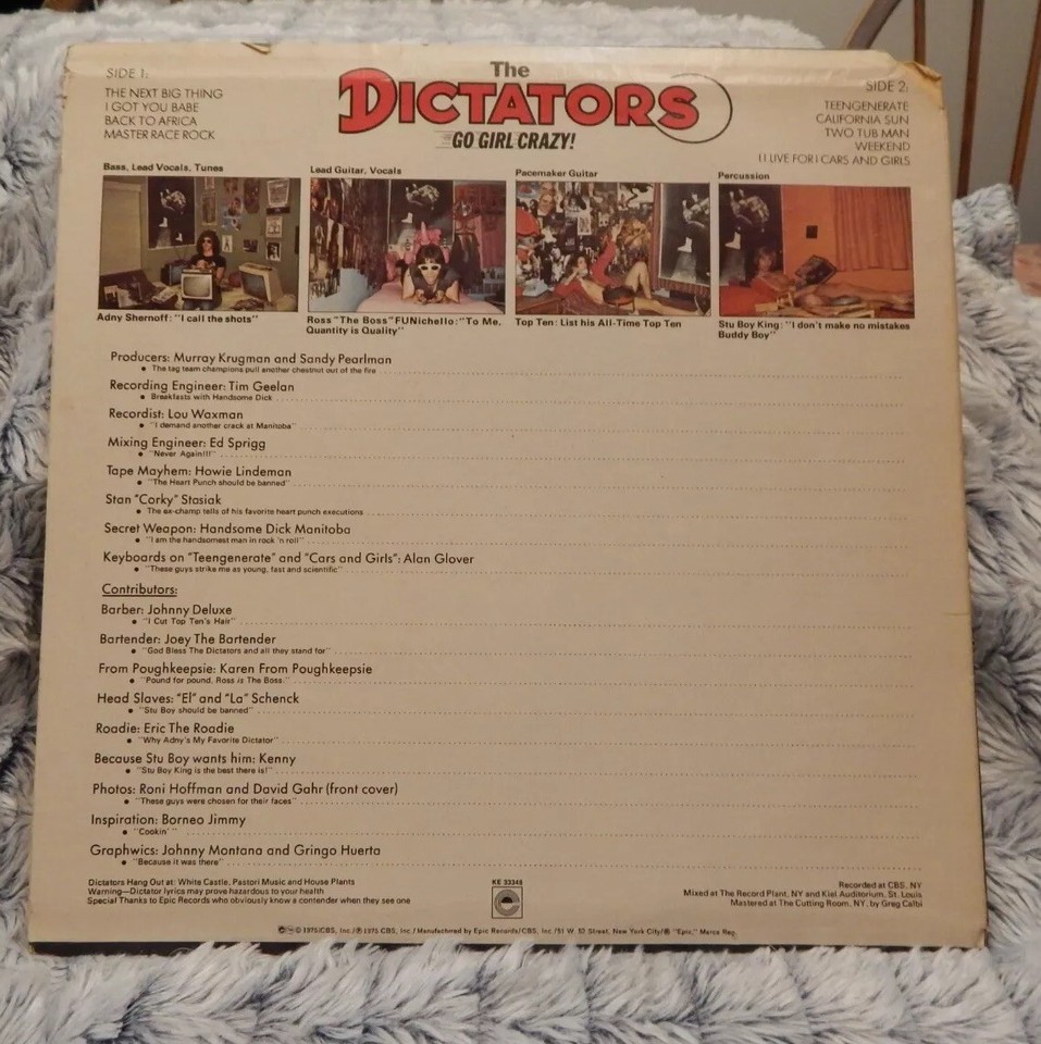 The Dictators Go Girl Crazy original issue vinyl record album LP