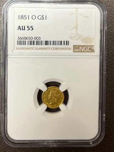 1851 O $1 Gold NGC  AU55  Chelsea        looks AU 58/60