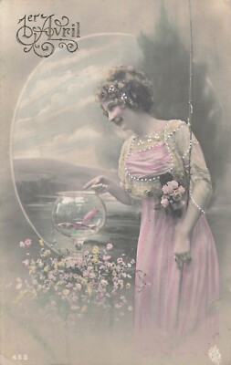 CP 1. APRIL ELEGANTE FRAU HAARSCHMUCK ANGELRUTE GLAS FISCHE - 43700