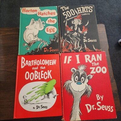 Dr. Suess 4 Book Lot Very Good Condition  Rare If I Ran The Zoo, The 500 Hats Of