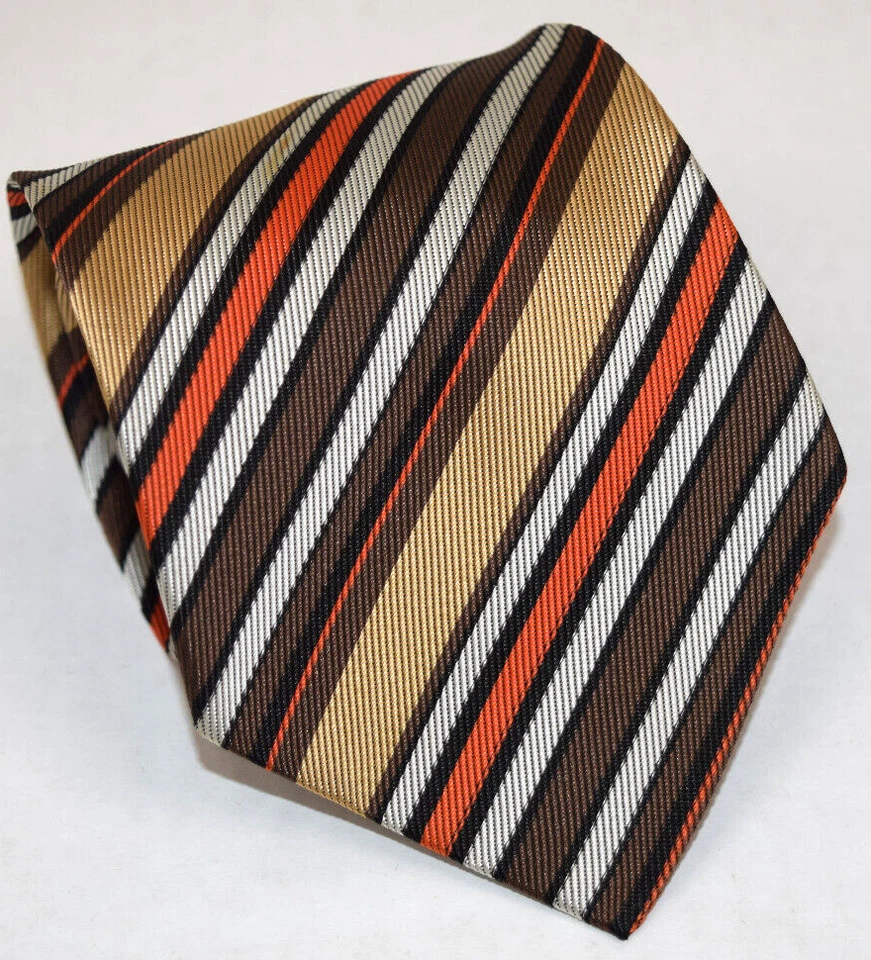 Corbata de Colección Años 60 Acetato Corbata Dorado Tostado Naranja Marrón Rayas 53" x 3.5" Foto 2 de 4