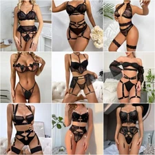 Women Black Sexy Lingerie Bra Panty Set Fishnet Sheer Mesh Lingerie Bralette Set