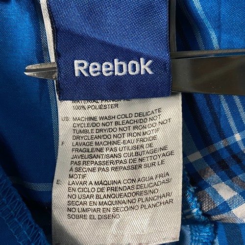 Reebok Mens Large Board Shorts Swim Trunks Blue Plaid Drawstring Pockets Logo - Picture 11 of 13