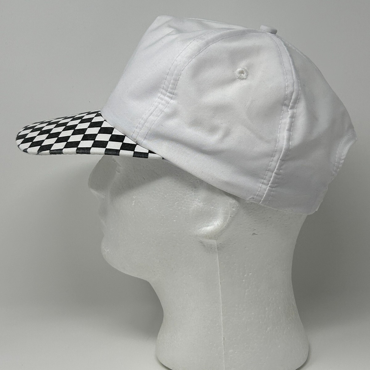 Vintage 80s Blank Solid Checkered Bill Hat Cap 5 Panel