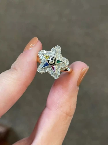 2.4Ct Lab Created Multi Stone Diamond 14K White Gold FN Enamel Eastern Star Ring