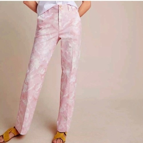 Anthropologie Womens Pink Rose Tie Dye Printes Jamie Trouser Pants Size 8 NWT - Picture 11 of 13