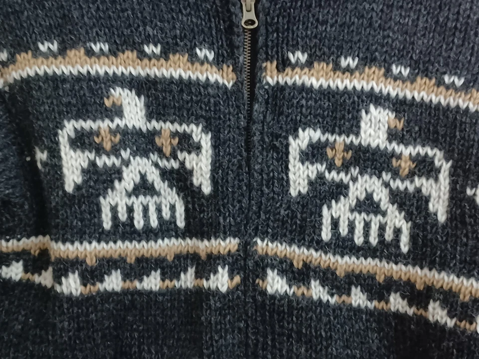 Lost Horizons Eagle Sweater Cardigan Womens X-Small Gray Wool Cowichan Motifs - Image 2 of 4