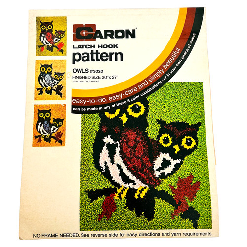 Caron OWLS Latch Hook Pattern Kit 3020 Vintage Lime Green with Hook Tool