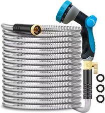 Metal Garden-Hose 200Ft Stainless Steel Water Hose Heavy Duty with 10 Way Nozzle
