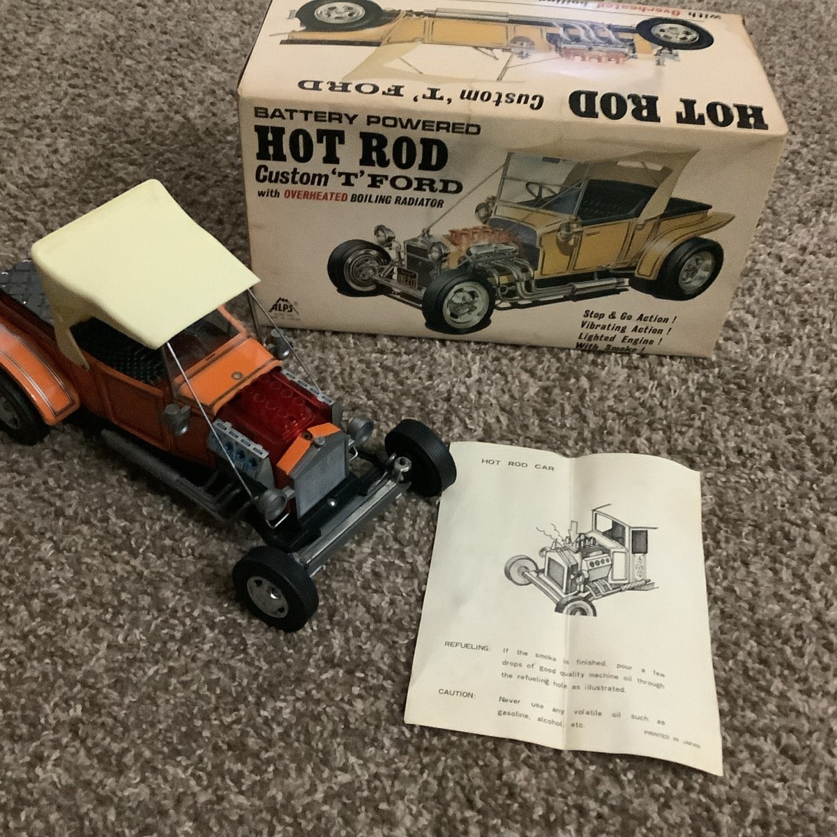 1960s VINTAGE B/O TIN LITHO HOT ROD CUSTOM T FORD CAR IN THE BOX