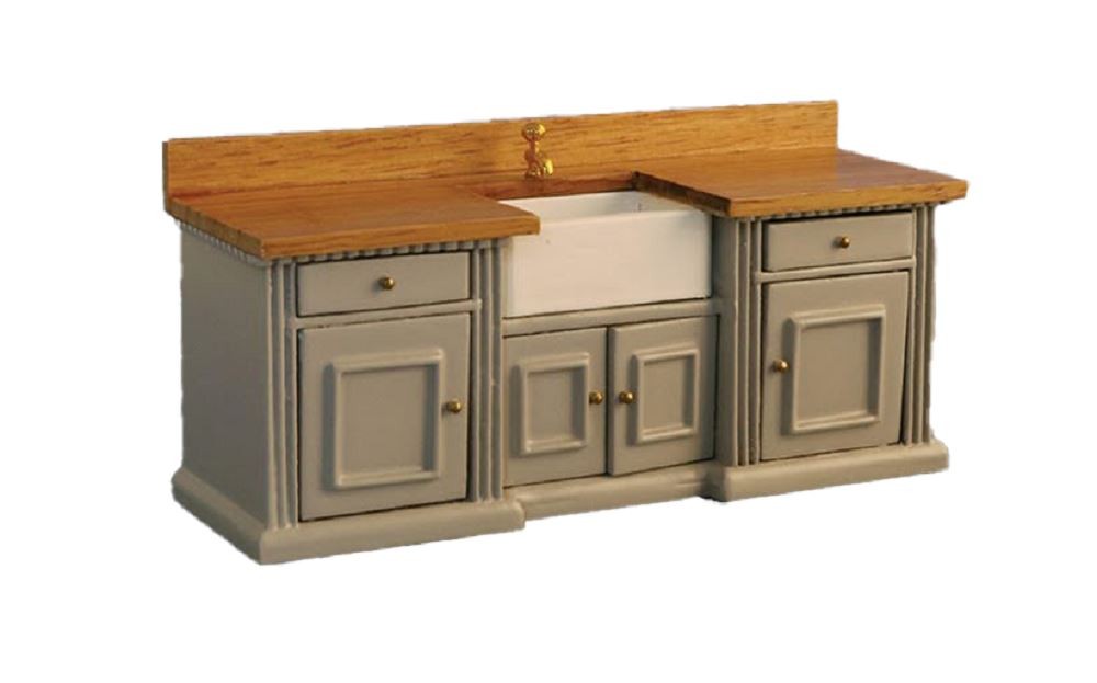 Dolls House Grey & Pine Small bone Sink Unit with Belfast Sink Kitchen Furniture