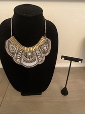 Necklace Earrings Set Beaded Chunky Collar Black Gold Statement Boho Chic Tribal