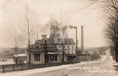 Street View F.W. Stock & Son Mill, Hillsdale MI 1919 RPPC Photo Postcard COPY