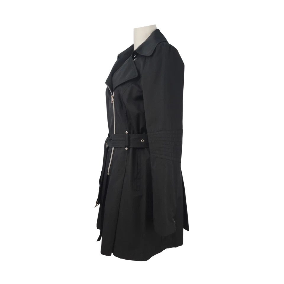 Black Rivet Women's Asymmetrical Zip Belted Trench Coat Size L - Image 3 of 4