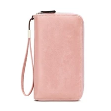 Women's RFID Blocking Leather Wallet - Large Capacity Double Zip Around Clutc...