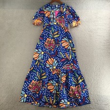 Tabitha Brown Dress Women 0 Floral Polka Dot Puff Sleeve Blue Multicolor NEW