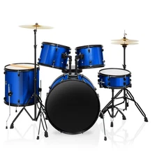 5 PC Adult Drum Set - Full Size Beginner Percussion Kit - Blue