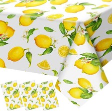 3 Pcs Lemon Tablecloth Indoor Outdoor Waterproof Rectangle Lemons Table Cover