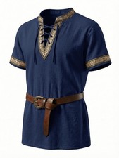 Runcati Mens Medieval Pirate Shirt Renaissance Shirts Viking Medium, Navy