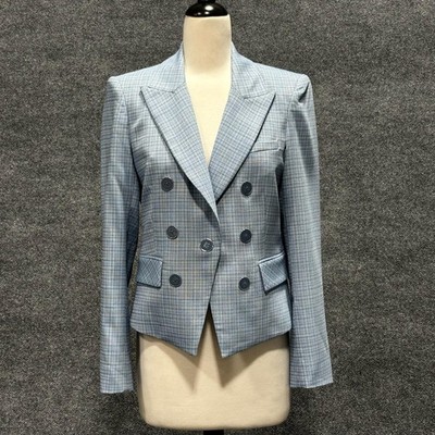 Veronica Beard Blazer Womens 8 Blue Diego Dickey Jacket Check Double Breasted