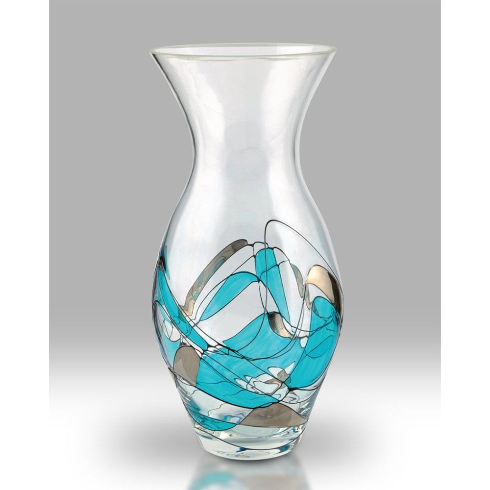 Nobile Glassware Teal Mosaic Tulip Handmade Glass Vase 31cm 44701