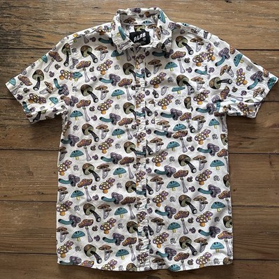 A-Lab Shroomies Mushroom Shirt Medium White Psychedelic Trippy Button Up
