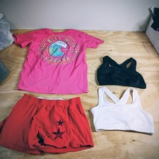 Girls Set 4 Size M 8-10 Cabana Crown  Ivy Graphic Tee Red Shorts 2 Sports Bras