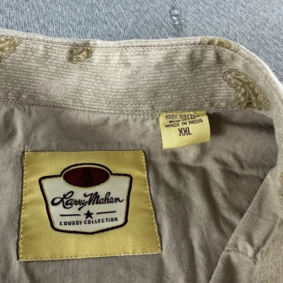 Camisa masculina Larry Mahan 2XL marrom paisley pérola encaixe cowboy coleção faroeste - Imagem 4 de 4