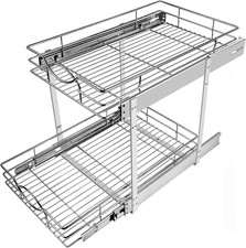 2-Tier Pull Out Cabinet Organizer for Kitchen Bathroom Storage, Chrome