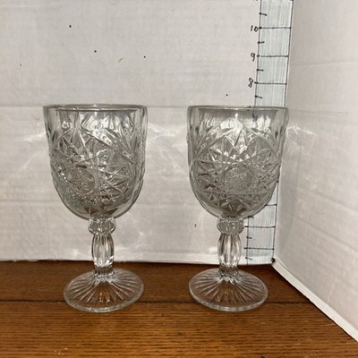 2 STAR OF DAVID Hobstar Goblet Glass Footed Water Wine 12 Oz Libbey