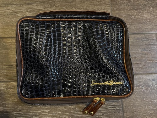 Samantha Brown Croco Embossed Travel Organizer Cosmetic Toiletry Bag Black Brown