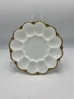 Vintage White Gold Trim Milk Glass Deviled Egg Plate Serving Tray