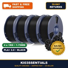 SUNLU PLA+ 2.0 3D Printer Filament 1.75mm Black 4KG 4 Pack High Speed Tough PLA