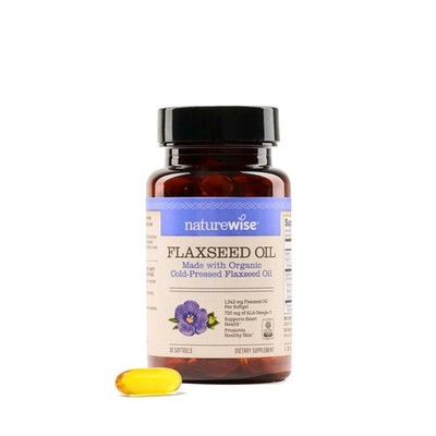 Flaxseed Oil 1200mg Omega 3 6 9 Cold Pressed 30 Softgels NatureWise Organic