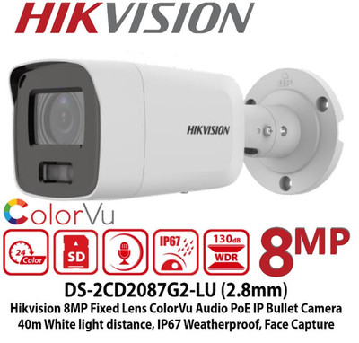 Hikvision DS-2CD2087G2-LU 8MP ColorVu AcuSense IP Kamera Bullet PoE In Mikrofon 2,8mm