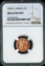 1999 South Africa 2 Cents 2C NGC MS63 RD DPL Quality